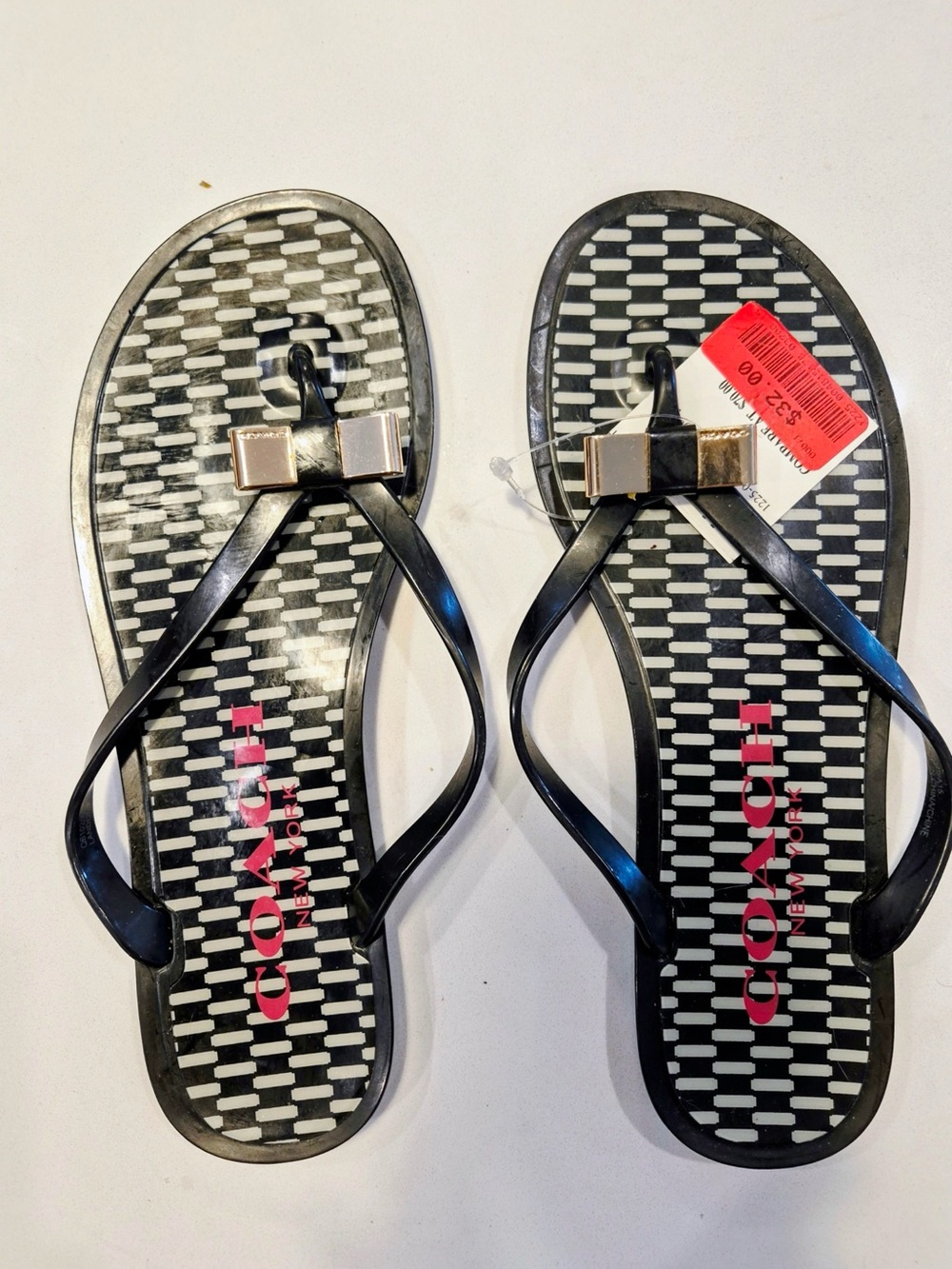 Coach Black Jelly Bow Flip Flop Sandals - Women size 6